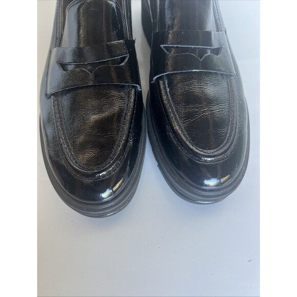 Paul Green Black Penny Loafers Patent Leather Chunky Lug Sole Size 10 Preppy - Picture 2 of 9